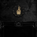 Zodiac Leo | Cosmic Guld och Black Astrology Large Rund Klocka<br><div class="desc">Vad är ditt tecken? Den magiska kulmen av guldstjärnstoft, astrologiska konstellationer och helig skönheten i feminin-formen på en mörk som gör att guld silhuette och stjärndammdesignens accents sjunker. Perfekt för vem som helst till ny ålderskänsla och astrologi som jag. För andra färg eller matchande produkter, gå till JustFharryn @ Zazzle.com...</div>