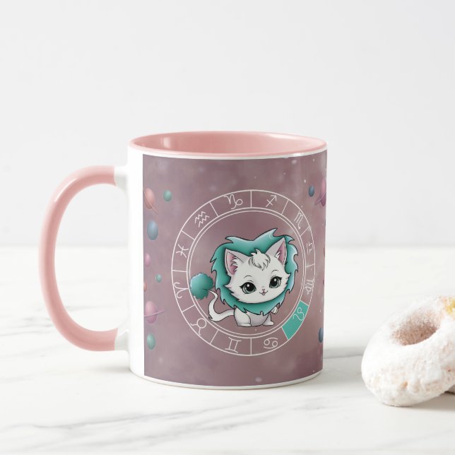 Zodiac Leo Cute Cat Wheel Planet Astrology Mugg (Med munk)