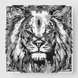 Zodiac Leo Grått Lejona Porträtt Teckning - Lejon Fyrkantig Klocka