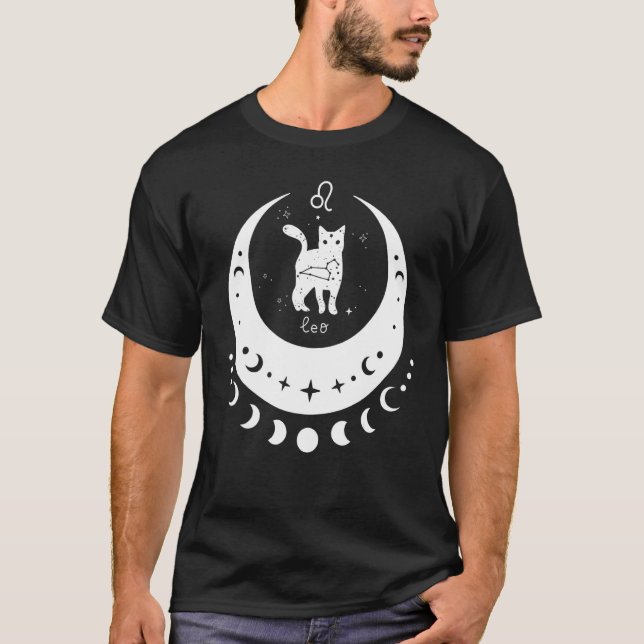 Zodiac Leo Horoscope Astrology Sign Cat Crescent M T Shirt (Framsida)