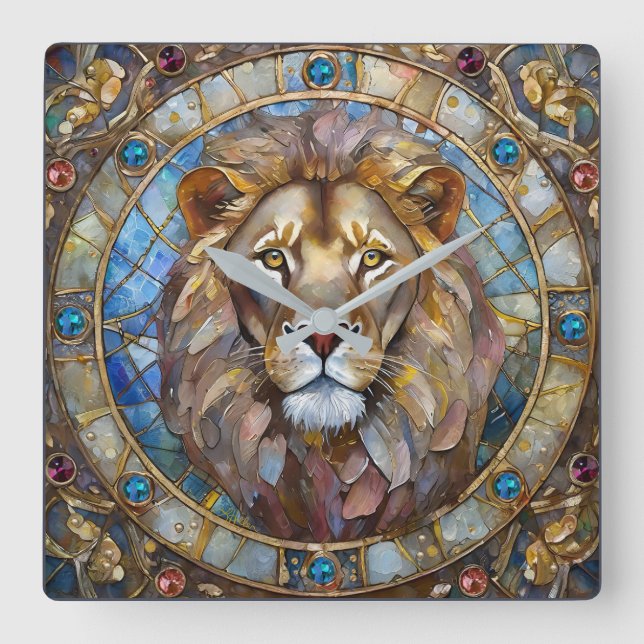 Zodiac - Leo, Lejon Fyrkantig Klocka (Framsida)