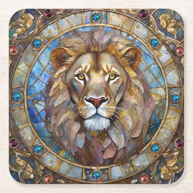 Zodiac - Leo, Lejon Underlägg Papper Kvadrat (Framsidan)