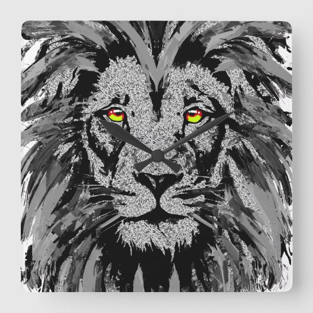Zodiac Leo - Lejona Porträtt Teckning - Lejon kloc Fyrkantig Klocka (Framsida)