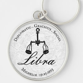 Zodiac Libra Astrology Personality White Anpassnin Rund Silverfärgad Nyckelring