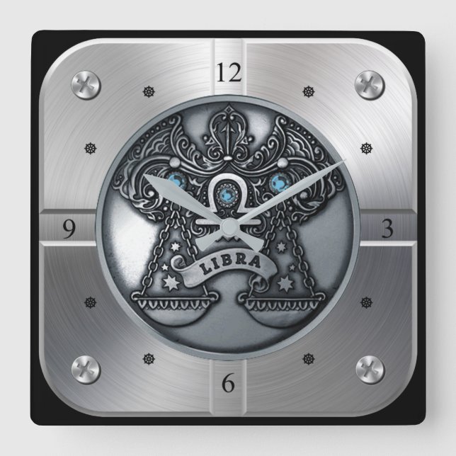 Zodiac ~ Libra ~ Celestial ~ Western astrologi ~ Fyrkantig Klocka (Framsida)