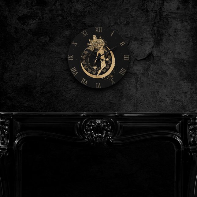 Zodiac Libra | Cosmic Guld och Black Astrology Lar Rund Klocka (Skapare uppladdad)