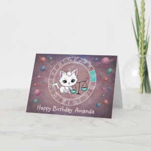 Zodiac Libra Cute Cat Wheel Planet Astrology Kort