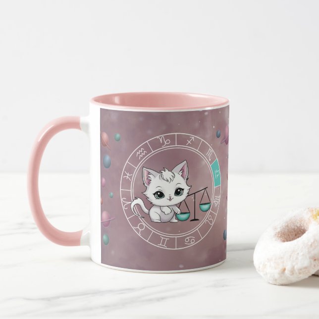 Zodiac libra Cute Cat Wheel Planet Astrology Mugg (Med munk)