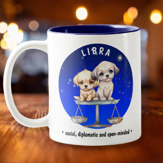 Zodiac Libra Cute Watercolor Dog, anpassat namndat Två-Tonad Mugg