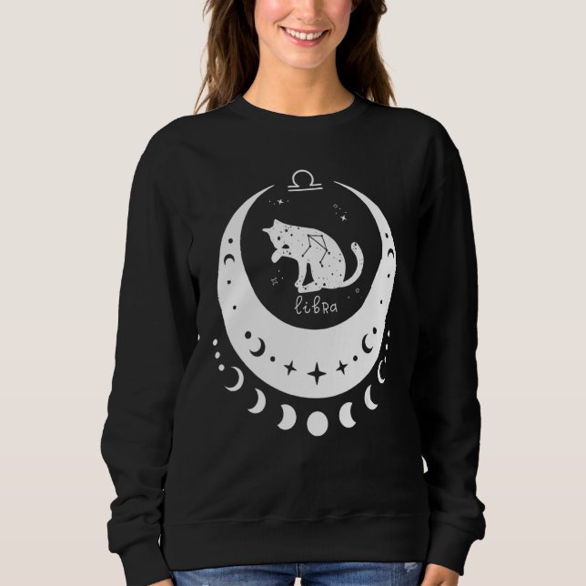 Zodiac Libra Horoscope Astrology Sign Cat Crescent T Shirt (Framsida)