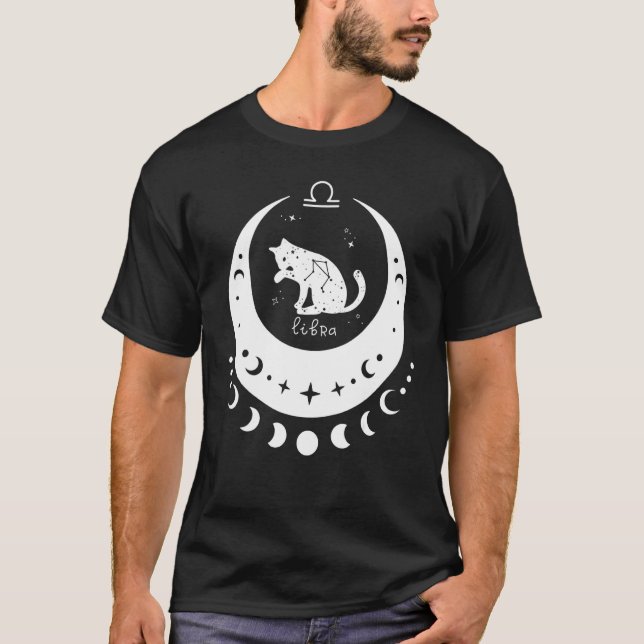 Zodiac Libra Horoscope Astrology Sign Cat Crescent T Shirt (Framsida)