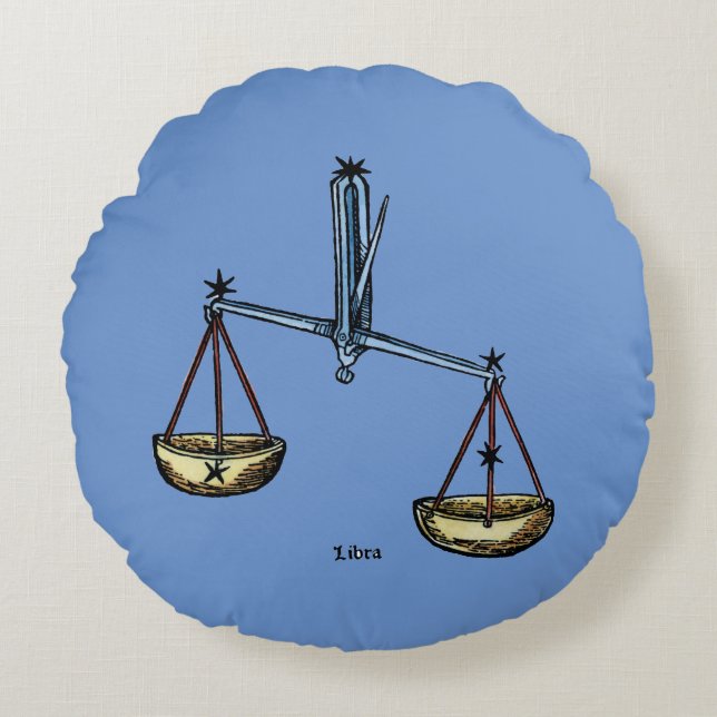 Zodiac: Libra i färg Rund Kudde (Framsidan)