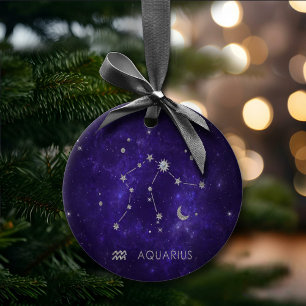 Zodiac Lila Aquarius Astrology Horoscope Julgransprydnad Keramik