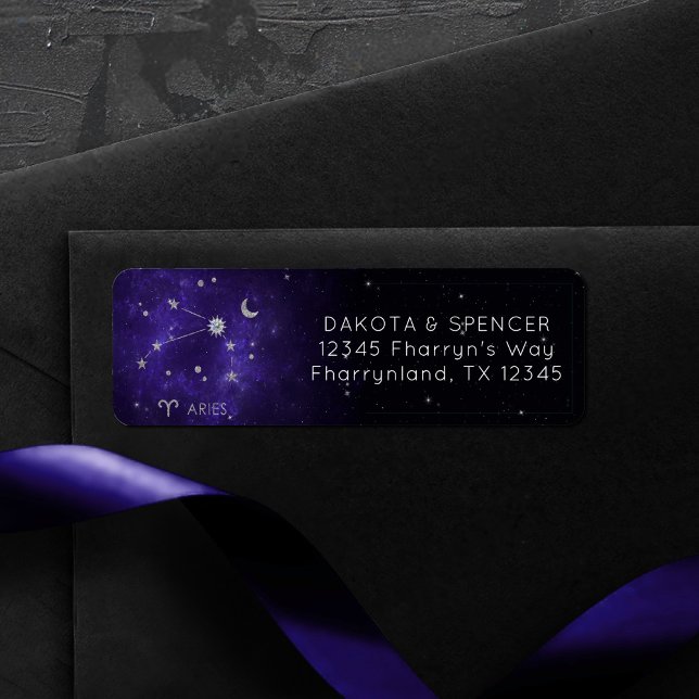 Zodiac Lila Aries | Kosmiskt astrologi Horoscope Returadress Etikett (Skapare uppladdad)