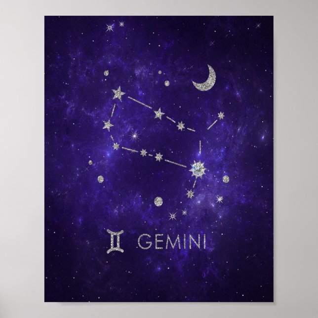Zodiac Lila Gemini | Kosmiskt astrologi Horoscope Poster (Framsidan)