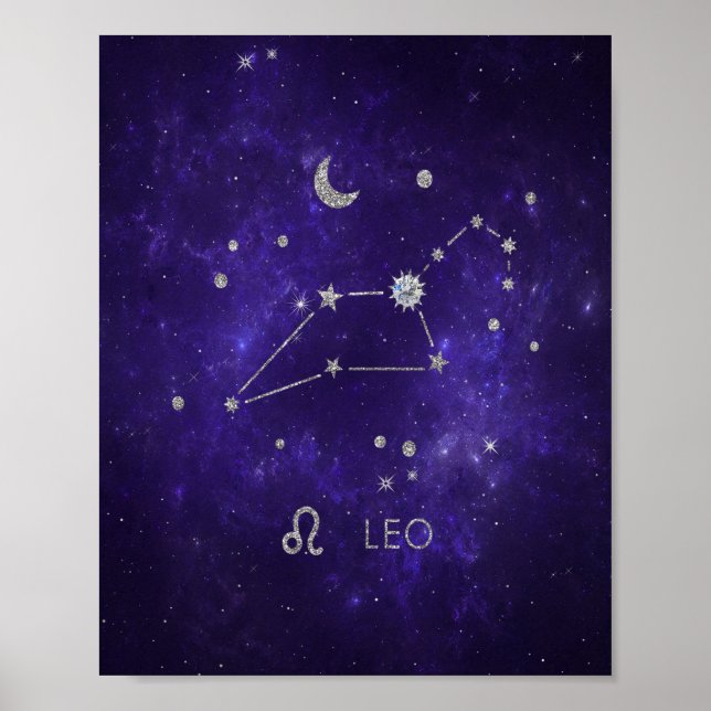 Zodiac Lila Leo | Kosmiskt astrologi Horoscope Poster (Framsidan)