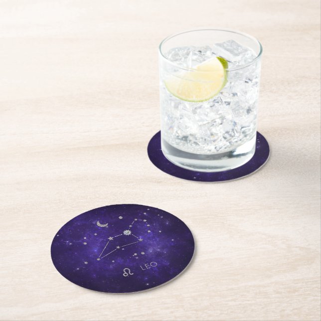 Zodiac Lila Leo | Kosmiskt astrologi Horoscope Underlägg Papper Rund (Insitu)