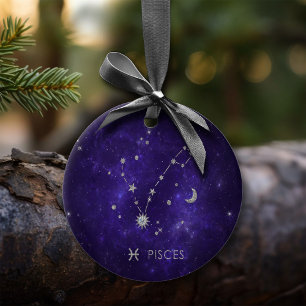 Zodiac Lila Pisces   Kosmiskt astrologi Horoscope Julgransprydnad Keramik