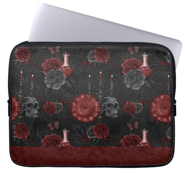 Zodiac Magic Crimson | Henna Red Gothic Skull Ro Laptop Fodral (Framsidan)