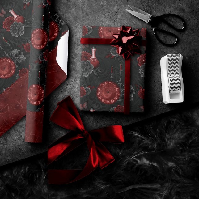 Zodiac Magic Crimson | Henna Red Gothic Skull Ro Presentpapper (Skapare uppladdad)