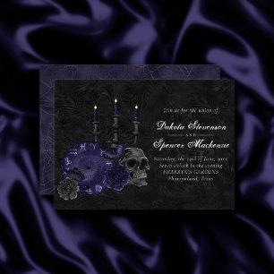 Zodiac Magic Midnight Indigo Gothic Skull Ro Inbjudningar