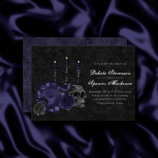 Zodiac Magic | Midnight Indigo Gothic Skull Ro Inbjudningar