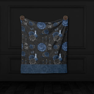 Zodiac Magic Mörk Blått Gothic Skull Ro Fleecefilt