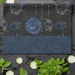 Zodiac Magic Mörk Blått Gothic Skull Ro Kökshandduk