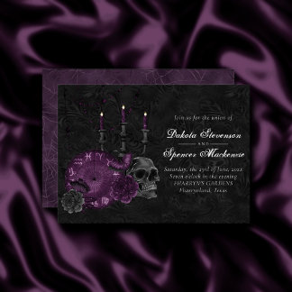 Zodiac Magic | Mörk Lila Plum Gothic Skull Ro Inbjudningar