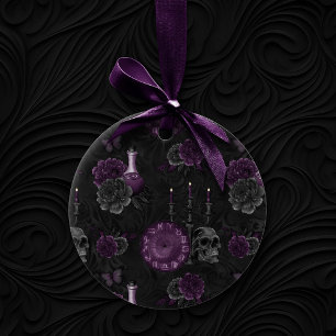 Zodiac Magic Mörk Lila Plum Gothic Skull Ro Julgransprydnad Keramik