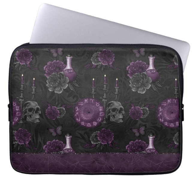 Zodiac Magic | Mörk Lila Plum Gothic Skull Ro Laptop Fodral (Framsidan)