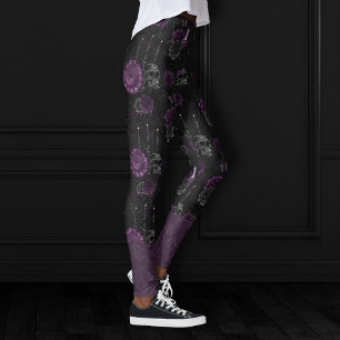 Zodiac Magic   Mörk Lila Plum Gothic Skull Ro Leggings