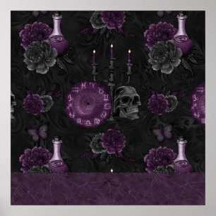 Zodiac Magic   Mörk Lila Plum Gothic Skull Ro Poster