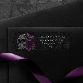Zodiac Magic | Mörk Lila Plum Gothic Skull Ro Returadress Etikett