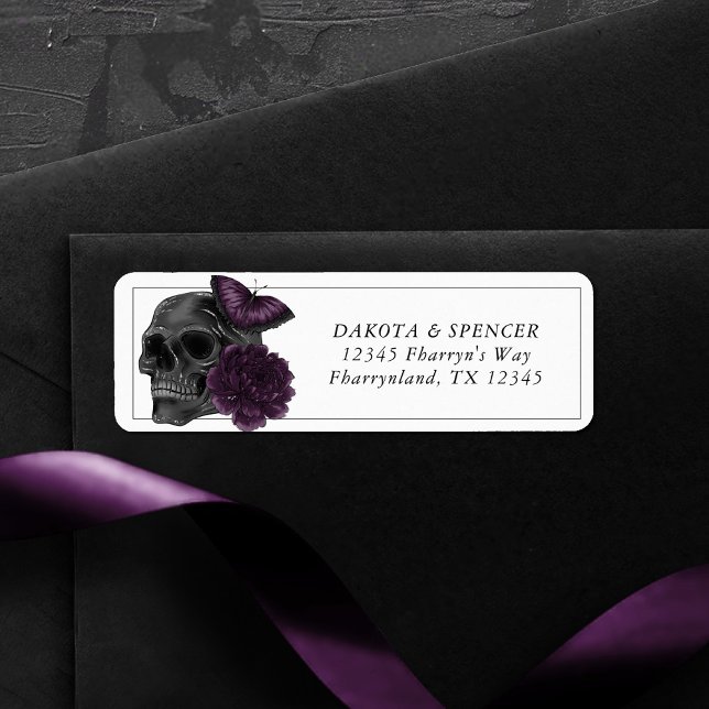 Zodiac Magic | Mörk Lila Plum Gothic Skull Ro Returadress Etikett (Skapare uppladdad)