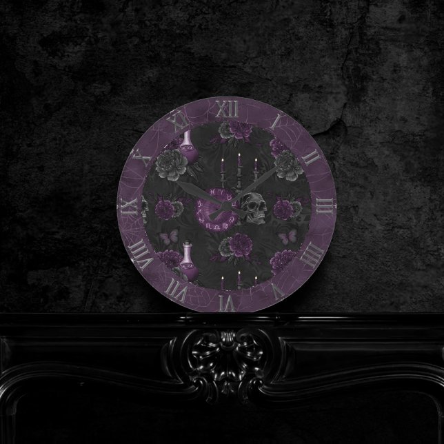 Zodiac Magic | Mörk Lila Plum Gothic Skull Ro Rund Klocka (Skapare uppladdad)