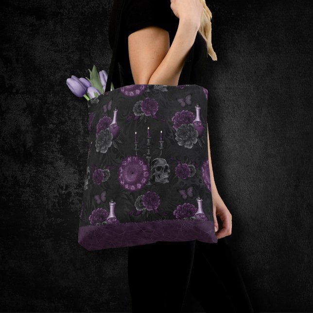 Zodiac Magic | Mörk Lila Plum Gothic Skull Ro Tygkasse (Skapare uppladdad)