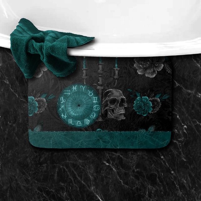Zodiac Magic | Mörk Teal Grönt Gothic Skull Ro Badrumsmatta (Skapare uppladdad)