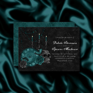 Zodiac Magic Mörk Teal Grönt Gothic Skull Ro Inbjudningar