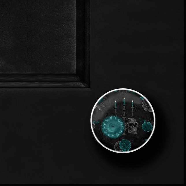 Zodiac Magic | Mörk Teal Grönt Gothic Skull Ro Knopp (Skapare uppladdad)