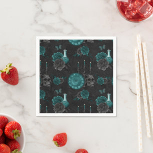 Zodiac Magic Mörk Teal Grönt Gothic Skull Ro Pappersservett