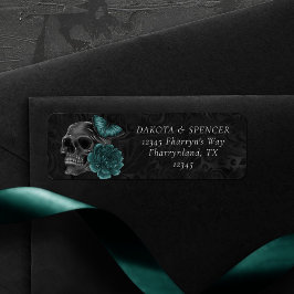 Zodiac Magic | Mörk Teal Grönt Gothic Skull Ro Returadress Etikett