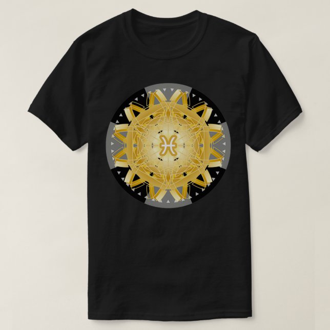 Zodiac Mandala PISCES Black T Shirt (Design framsida)