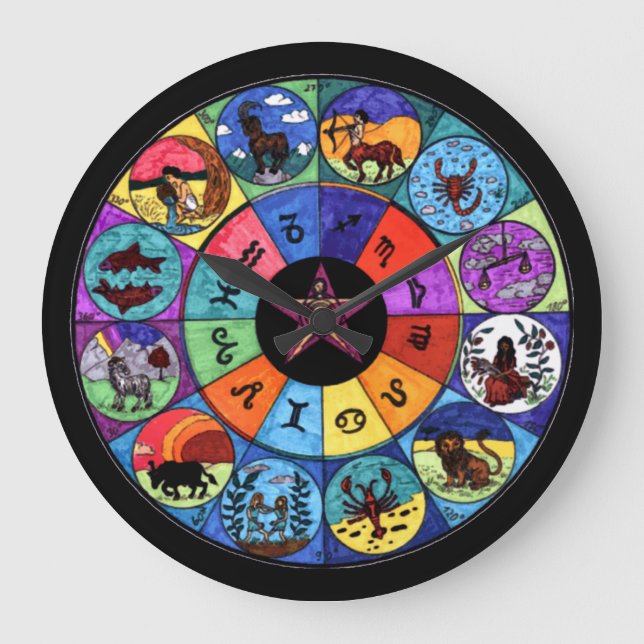 Zodiac Mandala Round (stor) Wall Clock Stor Klocka (Framsida)