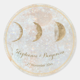 Zodiac Måne Celestial Monogram Datum Bröllop Runt Klistermärke