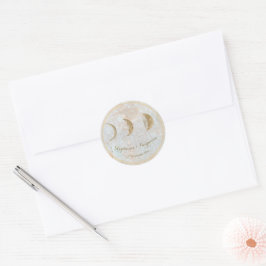 Zodiac Måne Celestial Monogram Datum Bröllop Runt Klistermärke