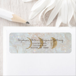 Zodiac Måne Ice Blue Celestial Guld Returadress Etikett