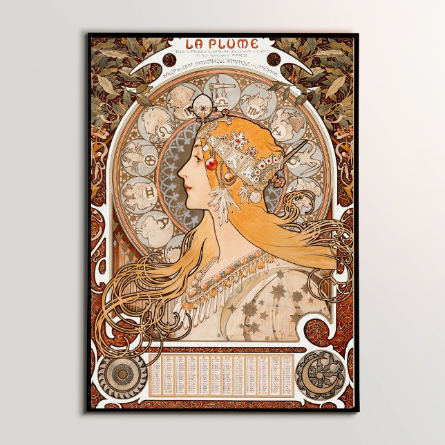 Zodiac: Muchas mästerverk i Iconic Art nouveau Poster (Alphonse Maria Mucha's Zodiaque or La Plume (ca. 1896–1897) by. Famous Art Nouveau artwork)