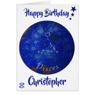 Zodiac Pisces Card, Horoscope Birthday Card Hälsningskort