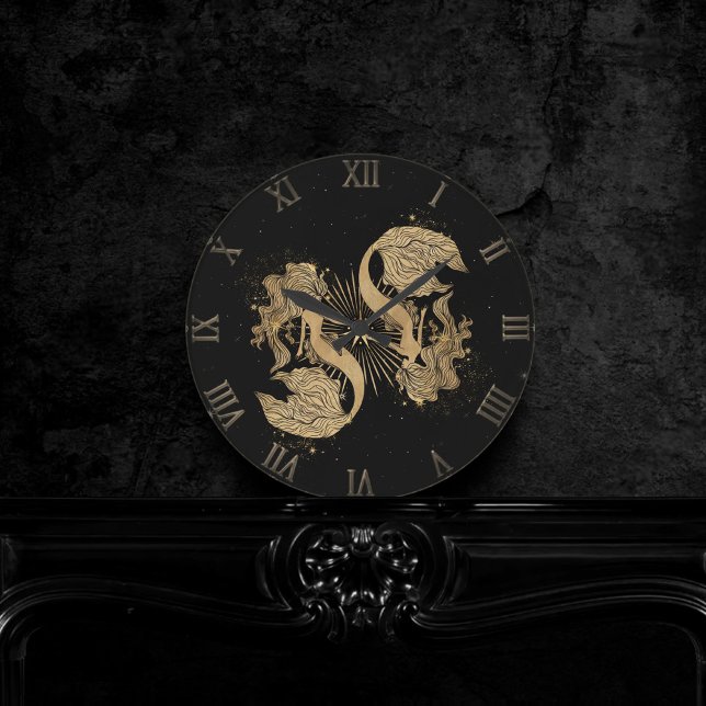 Zodiac Pisces | Cosmic Guld och Black Astrology La Rund Klocka (Skapare uppladdad)